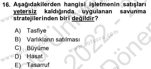 Sağlık İşletmelerinde Yönetim Dersi 2022 - 2023 Yılı (Final) Dönem Sonu Sınavı 16. Soru