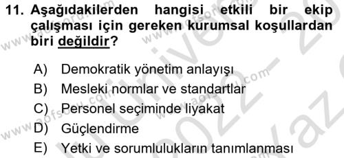 Sağlık İşletmelerinde Yönetim Dersi 2022 - 2023 Yılı Yaz Okulu Sınavı 11. Soru