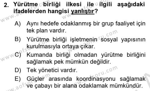 Sağlık İşletmelerinde Yönetim Dersi 2022 - 2023 Yılı Yaz Okulu Sınavı 2. Soru