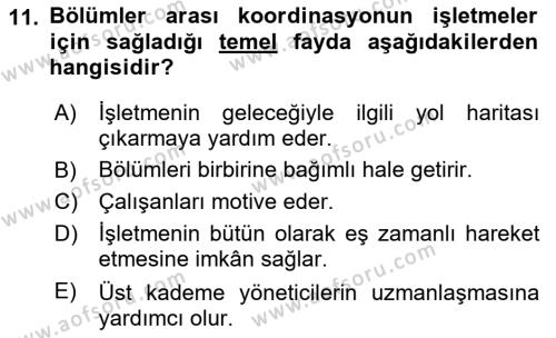 Sağlık İşletmelerinde Yönetim Dersi 2023 - 2024 Yılı (Vize) Ara Sınavı 11. Soru