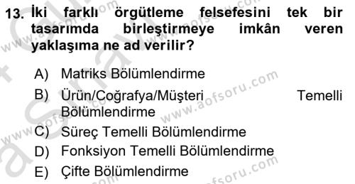 Sağlık İşletmelerinde Yönetim Dersi 2023 - 2024 Yılı (Vize) Ara Sınavı 13. Soru