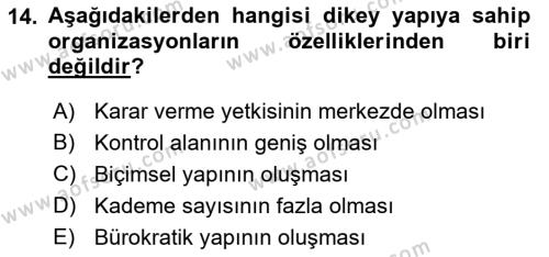 Sağlık İşletmelerinde Yönetim Dersi 2023 - 2024 Yılı (Vize) Ara Sınavı 14. Soru