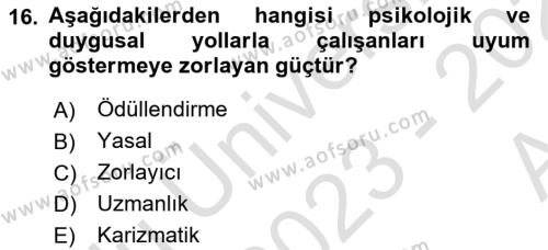 Sağlık İşletmelerinde Yönetim Dersi 2023 - 2024 Yılı (Vize) Ara Sınavı 16. Soru