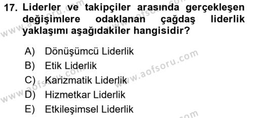 Sağlık İşletmelerinde Yönetim Dersi 2023 - 2024 Yılı (Vize) Ara Sınavı 17. Soru