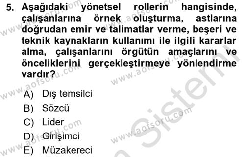 Sağlık İşletmelerinde Yönetim Dersi 2023 - 2024 Yılı (Vize) Ara Sınavı 5. Soru