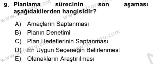 Sağlık İşletmelerinde Yönetim Dersi 2023 - 2024 Yılı (Vize) Ara Sınavı 9. Soru