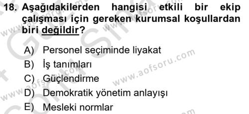 Sağlık İşletmelerinde Yönetim Dersi 2023 - 2024 Yılı (Final) Dönem Sonu Sınavı 18. Soru