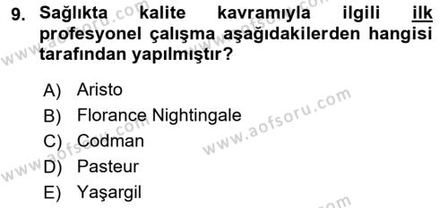 Sağlık İşletmelerinde Yönetim Dersi 2023 - 2024 Yılı (Final) Dönem Sonu Sınavı 9. Soru