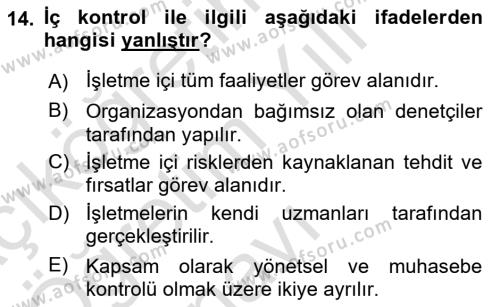 Sağlık İşletmelerinde Yönetim Dersi 2023 - 2024 Yılı Yaz Okulu Sınavı 14. Soru