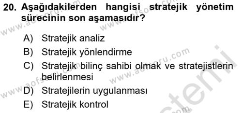 Sağlık İşletmelerinde Yönetim Dersi 2023 - 2024 Yılı Yaz Okulu Sınavı 20. Soru