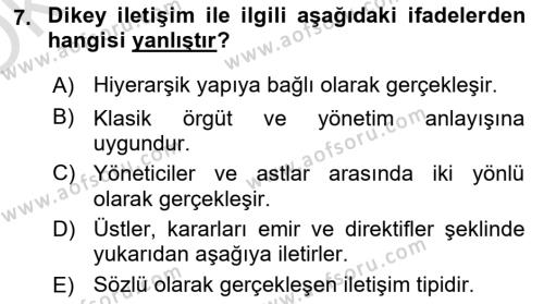 Sağlık İşletmelerinde Yönetim Dersi 2023 - 2024 Yılı Yaz Okulu Sınavı 7. Soru