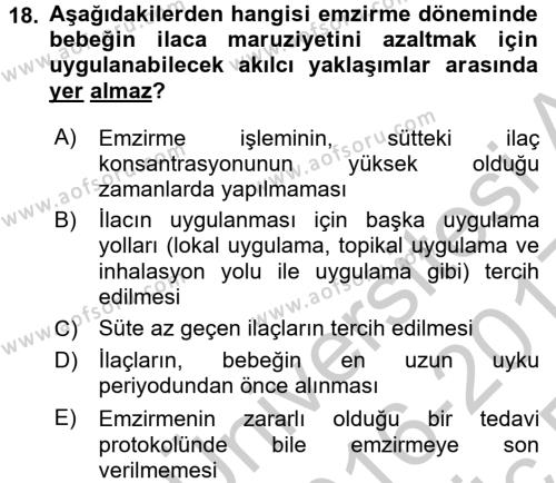 Temel İlaç Bilgisi Ve Akılcı İlaç Kullanımı Dersi 2016 - 2017 Yılı 3 Ders Sınavı 18. Soru