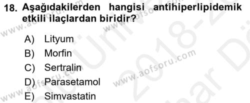 Temel İlaç Bilgisi Ve Akılcı İlaç Kullanımı Dersi 2018 - 2019 Yılı (Vize) Ara Sınavı 18. Soru