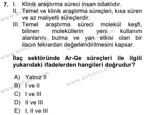 Temel İlaç Bilgisi Ve Akılcı İlaç Kullanımı Dersi 2018 - 2019 Yılı (Vize) Ara Sınavı 7. Soru