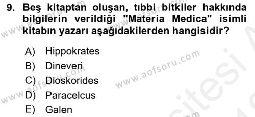 Temel İlaç Bilgisi Ve Akılcı İlaç Kullanımı Dersi 2018 - 2019 Yılı (Vize) Ara Sınavı 9. Soru