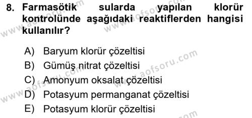 Temel İlaç Bilgisi Ve Akılcı İlaç Kullanımı Dersi 2018 - 2019 Yılı (Final) Dönem Sonu Sınavı 8. Soru