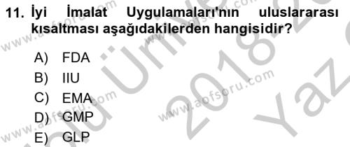 Temel İlaç Bilgisi Ve Akılcı İlaç Kullanımı Dersi 2018 - 2019 Yılı Yaz Okulu Sınavı 11. Soru