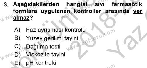 Temel İlaç Bilgisi Ve Akılcı İlaç Kullanımı Dersi 2018 - 2019 Yılı Yaz Okulu Sınavı 3. Soru