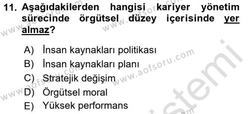 Sağlık İşletmelerinde İnsan Kaynakları Yönetimi Dersi 2021 - 2022 Yılı Yaz Okulu Sınavı 11. Soru