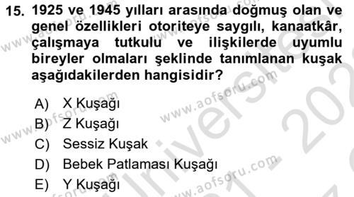 Sağlık İşletmelerinde İnsan Kaynakları Yönetimi Dersi 2021 - 2022 Yılı Yaz Okulu Sınavı 15. Soru