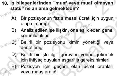 Sağlık İşletmelerinde İnsan Kaynakları Yönetimi Dersi 2023 - 2024 Yılı (Vize) Ara Sınavı 10. Soru