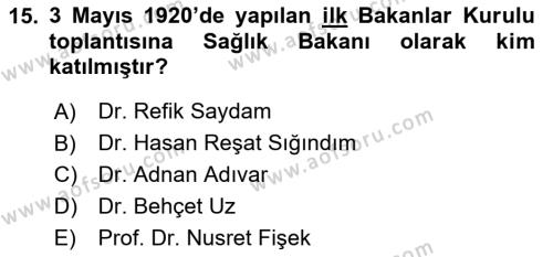 Sağlık İşletmelerinde İnsan Kaynakları Yönetimi Dersi 2023 - 2024 Yılı (Vize) Ara Sınavı 15. Soru