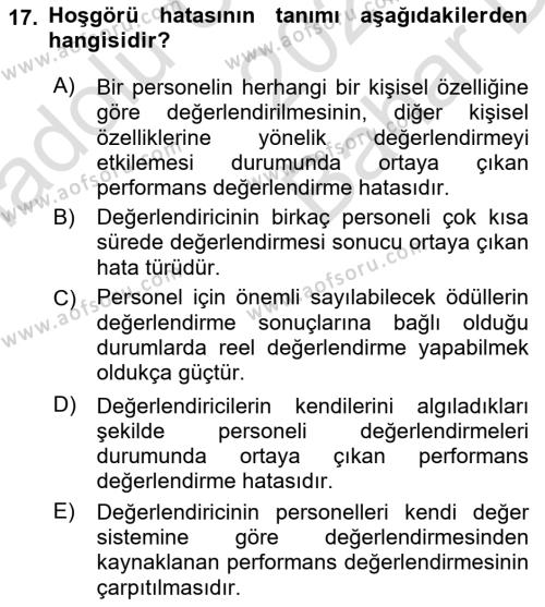 Sağlık İşletmelerinde İnsan Kaynakları Yönetimi Dersi 2023 - 2024 Yılı (Vize) Ara Sınavı 17. Soru