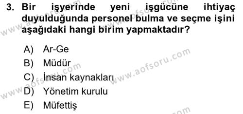 Sağlık İşletmelerinde İnsan Kaynakları Yönetimi Dersi 2023 - 2024 Yılı (Vize) Ara Sınavı 3. Soru