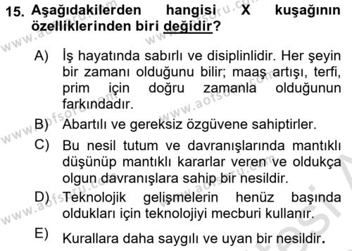 Sağlık İşletmelerinde İnsan Kaynakları Yönetimi Dersi 2023 - 2024 Yılı (Final) Dönem Sonu Sınavı 15. Soru