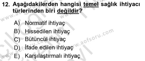 Sağlık Politikaları Dersi 2022 - 2023 Yılı Yaz Okulu Sınavı 12. Soru