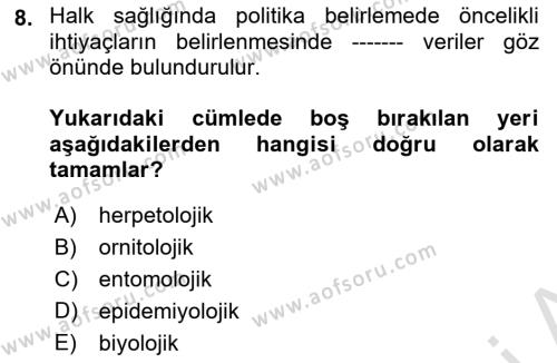 Sağlık Politikaları Dersi 2022 - 2023 Yılı Yaz Okulu Sınavı 8. Soru