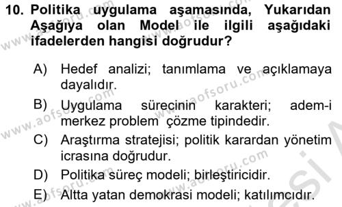 Sağlık Politikaları Dersi 2023 - 2024 Yılı (Vize) Ara Sınavı 10. Soru