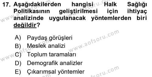 Sağlık Politikaları Dersi 2023 - 2024 Yılı (Vize) Ara Sınavı 17. Soru