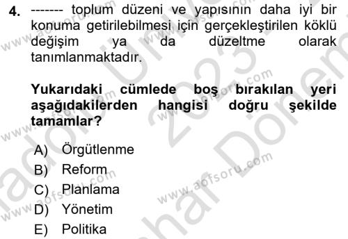 Sağlık Politikaları Dersi 2023 - 2024 Yılı (Final) Dönem Sonu Sınavı 4. Soru