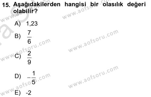 Sağlık Alanında İstatistik Dersi 2019 - 2020 Yılı (Vize) Ara Sınavı 15. Soru