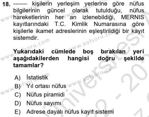 Sağlık Alanında İstatistik Dersi 2022 - 2023 Yılı Yaz Okulu Sınavı 18. Soru