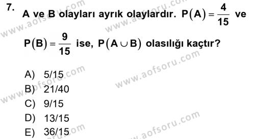 Sağlık Alanında İstatistik Dersi 2022 - 2023 Yılı Yaz Okulu Sınavı 7. Soru