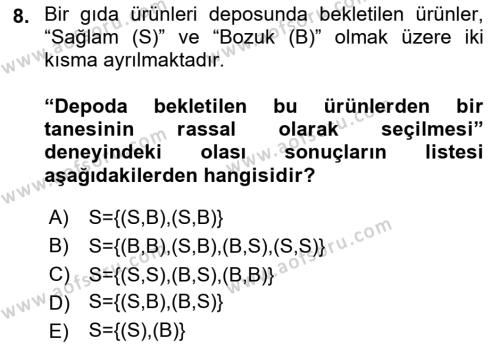 Sağlık Alanında İstatistik Dersi 2022 - 2023 Yılı Yaz Okulu Sınavı 8. Soru