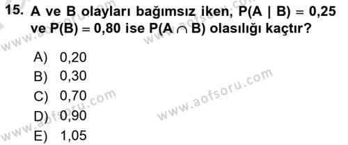 Sağlık Alanında İstatistik Dersi 2023 - 2024 Yılı (Vize) Ara Sınavı 15. Soru