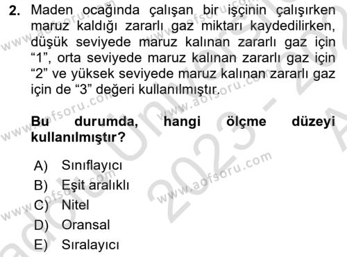 Sağlık Alanında İstatistik Dersi 2023 - 2024 Yılı (Vize) Ara Sınavı 2. Soru