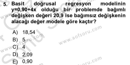 Sağlık Alanında İstatistik Dersi 2023 - 2024 Yılı (Final) Dönem Sonu Sınavı 5. Soru