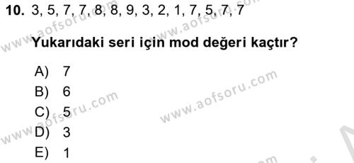 Sağlık Alanında İstatistik Dersi 2024 - 2025 Yılı (Vize) Ara Sınavı 10. Soru