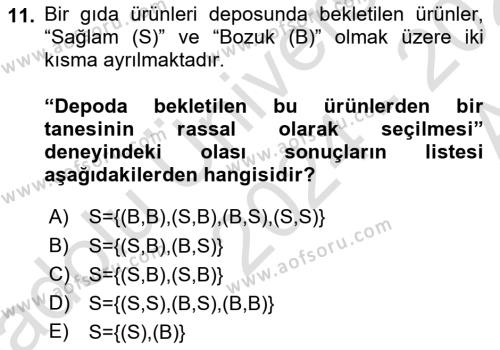 Sağlık Alanında İstatistik Dersi 2024 - 2025 Yılı (Vize) Ara Sınavı 11. Soru