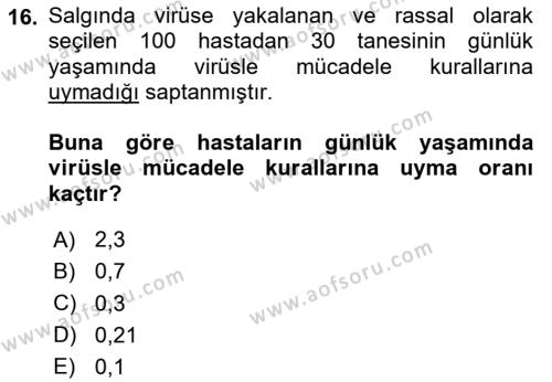 Sağlık Alanında İstatistik Dersi 2024 - 2025 Yılı (Vize) Ara Sınavı 16. Soru