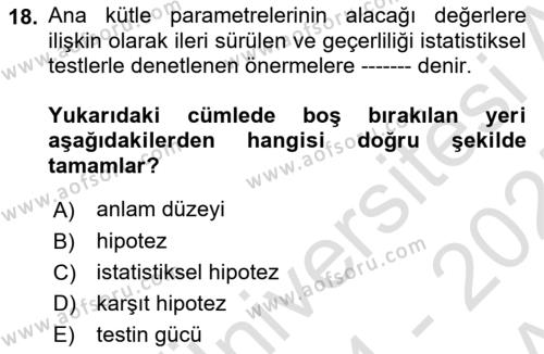 Sağlık Alanında İstatistik Dersi 2024 - 2025 Yılı (Vize) Ara Sınavı 18. Soru