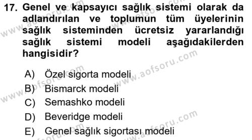 Sağlık Ekonomisi Dersi 2021 - 2022 Yılı Yaz Okulu Sınavı 17. Soru