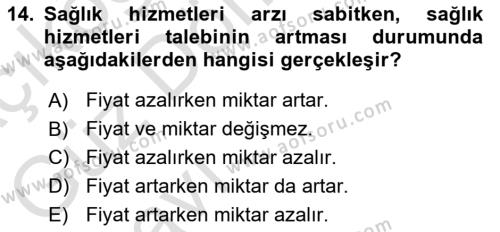 Sağlık Ekonomisi Dersi 2023 - 2024 Yılı (Vize) Ara Sınavı 14. Soru