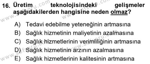 Sağlık Ekonomisi Dersi 2023 - 2024 Yılı (Vize) Ara Sınavı 16. Soru