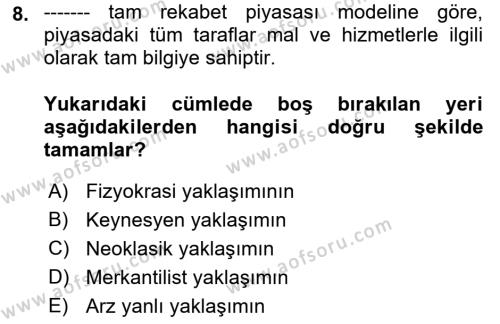 Sağlık Ekonomisi Dersi 2023 - 2024 Yılı (Vize) Ara Sınavı 8. Soru