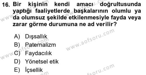 Sağlık Ekonomisi Dersi 2023 - 2024 Yılı (Final) Dönem Sonu Sınavı 16. Soru